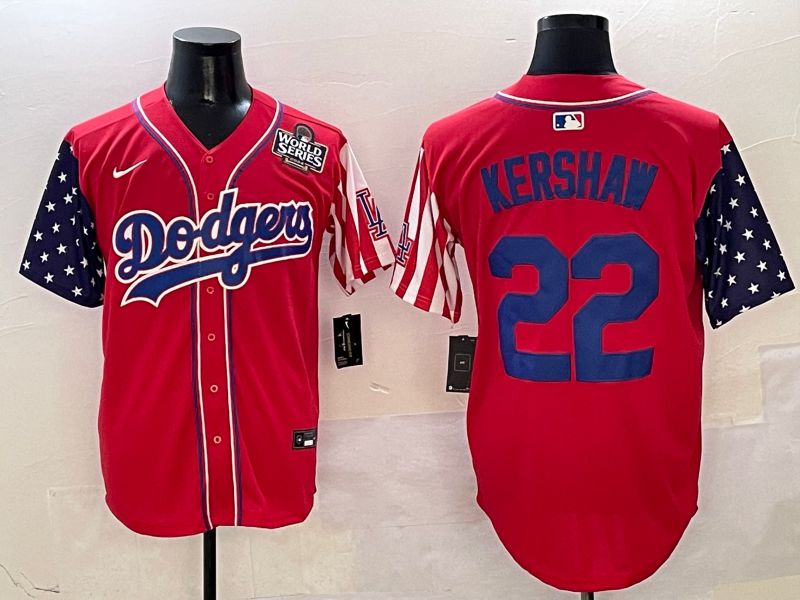 Men Los Angeles Dodgers #22 Kershaw Red a generation of national flags Joint name 2025 Nike MLB Jersey style 8